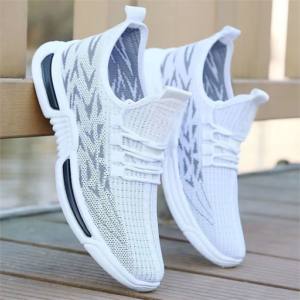 Tenis Deportivos De Tejido Transpirable Para Hombre Casual Blanco Con Gris Transpirable 30 Mx