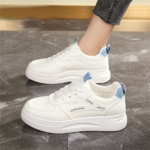 Tenis Blancos Para Mujer Casual Urbano Deportivos Blanco Detalles Azules 24 Mx