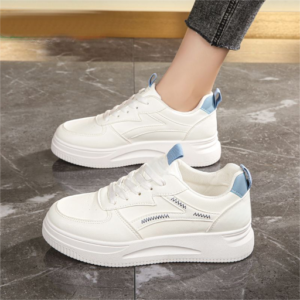 Tenis Blancos Para Mujer Casual Urbano Deportivos Blanco Detalles Azules 24 Mx