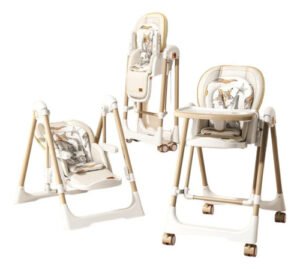 Silla Periquera Alta Para Bebé 2 En 1 Con Ruedas Plegable Marrón Marrón Claro