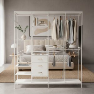 Ropero Abierto Metálico Con Cajones Y Estantes Blanco Blanco