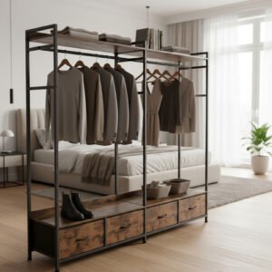 Closet Ropero Armable Madera Metal Closet Para Ropa Marrón Marrón