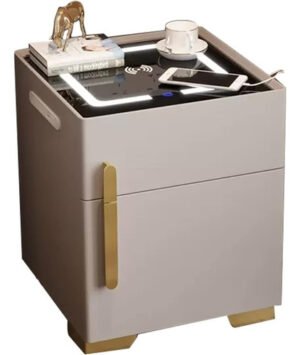 Buro De Noche Inteligente Caja Fuerte Carga Innalambrica Mate Gris