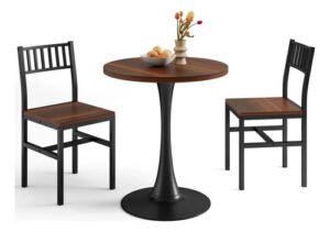 Ante Comedor Redondo 2 Sillas 3 Pz Moderno Minimalista Mesa Marrón Liso