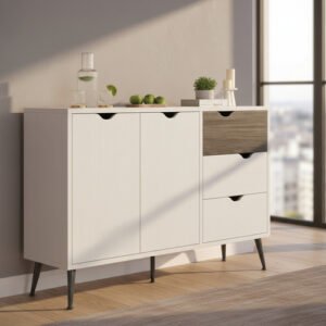 Credenza Moderna Mueble Multiuso Bufetera Aparador Con Cajon Blanco