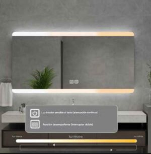 Espejo De Baño Rectangular Con Luz Led Y Desempañador Gris