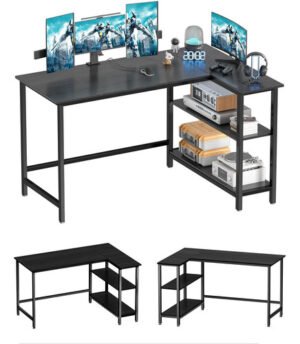 Escritorio L Gamer Computadora 2 Estantes Moderno Espacioso Negro