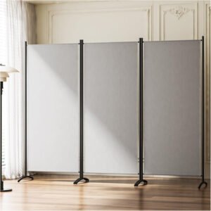 Biombo Separador 3 Paneles Plegable Moderno Gris Liso Gris