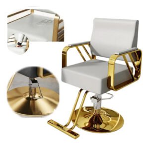 Silla De Peluquería Estética Genérica Con Respaldo Ajustable Gris Y Dorado Fijo Redonda