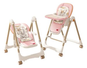 Silla Periquera Alta Para Bebé 2 En 1 Con Ruedas Plegable Rosa