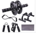 Kit Rodillo Abdominal Barras Push-up Cuerda Ejercitador Mano Azul