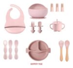 Set De Cubiertos Para Bebés Silicona Plato Antideslizante Azul Claro