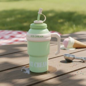 Termo Portatil Con Popote Para Bebidas Verde Verde Claro