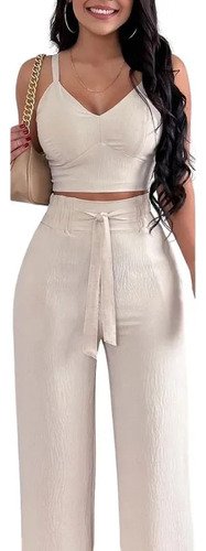 Conjunto Dama Crop Top Y Pantalón Palazzo Casual Negro Lisa S