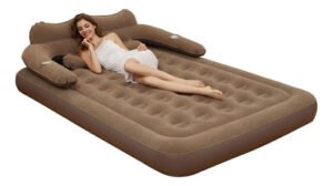 Colchon Inflable Resplado Bomba Aire Electrica Matrimonial Café