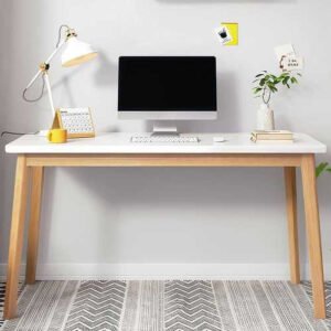 Escritorio Nórdico Blanco Con Patas De Madera Moderno Blanco