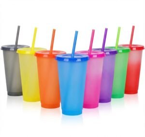Vasos Magicos Cambian De Color Con Tapa Y Popote 24oz 10pz