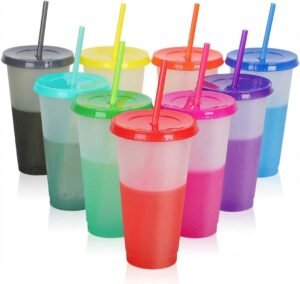1 Vaso Térmico Plástico 24oz Popote Y Tapa Color Sorpresa