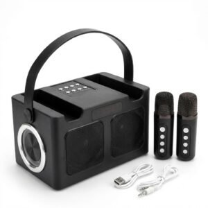 Bocina Karaoke Mini 2 Micrófonos Inalámbricos Luces LED