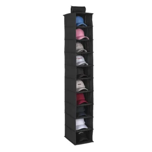 Organizador colgante para gorras 10 compartimentos negro