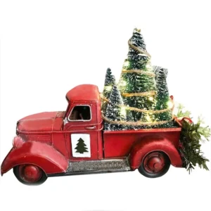 camioneta roja navideña decorativa con arbolitos de navidad