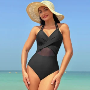 Traje De Baño Una Pieza Negro Sexy Con Transparencias