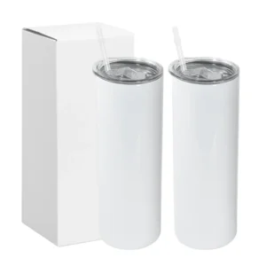Vaso térmico blanco con popote 20oz de acero inoxidable