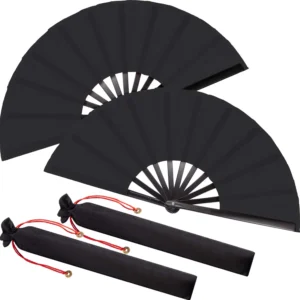 Abanico negro plegable de tela kung fu tai chi