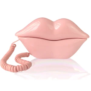 Teléfono fijo forma labios rosa decorativo para casa