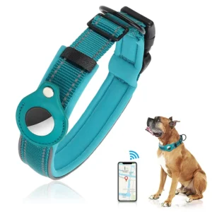 Collar para perro con porta airtag reflectante negro