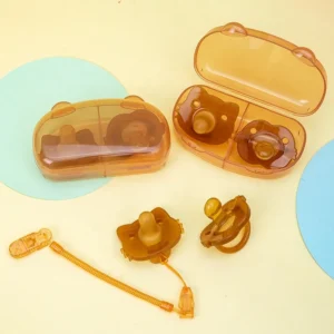 Set 2 chupones de silicona con clip y estuche para bebé