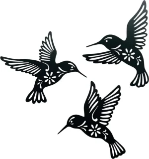 Set De 3 Colibríes De Metal Para Decoración De Pared