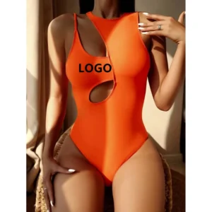 Traje de baño entero escotado naranja monokini mujer