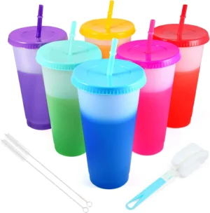 Vasos Magicos Cambian De Color Con Tapa Y Popote 710ml