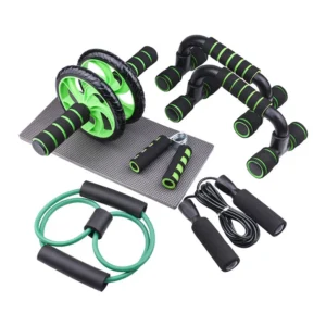 Kit Rueda Abdominal Barras Push-up Cuerda Ejercitado Azul