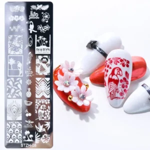 plantilla stamping uñas rectangular diseños florales