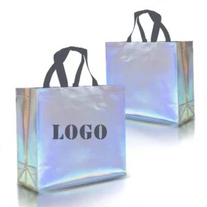 Bolsa metalizada holográfica no tejida con asas