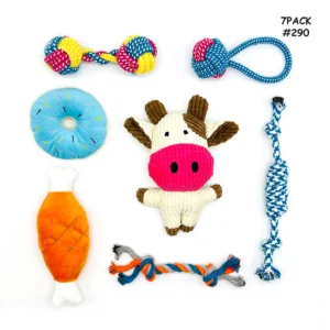 Set 7 juguetes para perro cuerda peluche mordedor