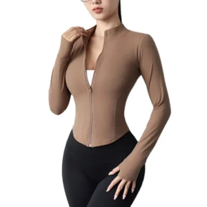 Chamarra deportiva para mujer yoga fitness cremallera ajustada