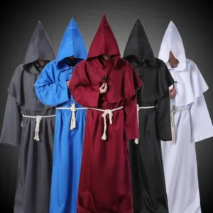 Disfraz de monje medieval túnica Blanca con capucha adulto