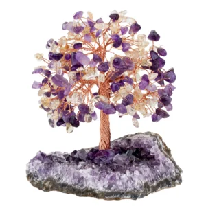 Árbol de cristal amatista decorativo con base de piedra