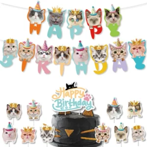 Kit decoración cumpleaños gatos para fiesta