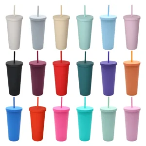 Vasos Reutilizables Plastico con Tapa y Popote