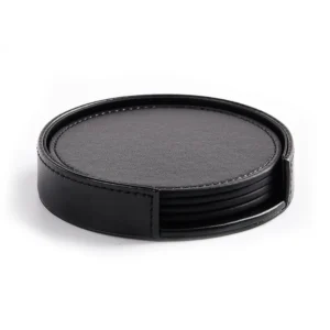 Posavasos redondo de cuero negro elegante para mesa