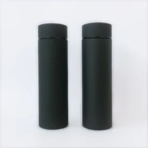 Termo de acero inoxidable negro mate con tapa y popote