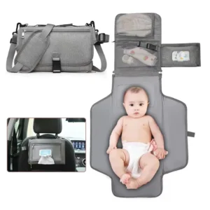Tapete cambiador portatil con bolsa gris para bebe