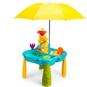 Mesa de agua y arena con sombrilla para niños