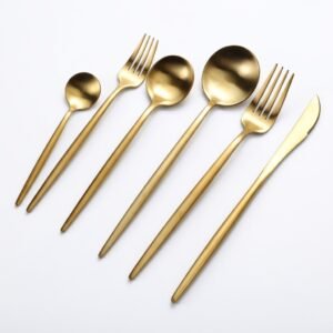 Juego de Cubiertos Dorados Acero Inoxidable 24 pzs Elegantes