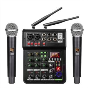 Consola mezcladora 4 canales con 2 micrófonos inalámbricos