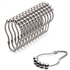Kit De 12 Ganchos Cortina Baño De Acero Inoxidable Plateado